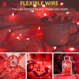 LAMPHOME 6 Pack Red Valentine's Fairy Lights Battery Operated (Included), 7 ft 20 LED Mini String Lights, Waterproof Silver Wire Firefly Starry Light for DIY Wedding Party Mason Jars Decor