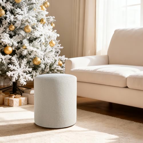 Get Set Style Modern Round Ottoman with Soft Padded Seat, Vanity Stool for Makeup, Upholstered Foot Stool for Living Room, Bedroom