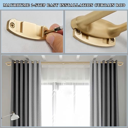 Double Curtain Rods, Wrap Around Curtain Rod for Windows, Internal Splicing 1'' Front and 5/8'' Back Adjustable Curtain Rod with Aluminum Finials and Brackets (Warm Gold, 28-86")