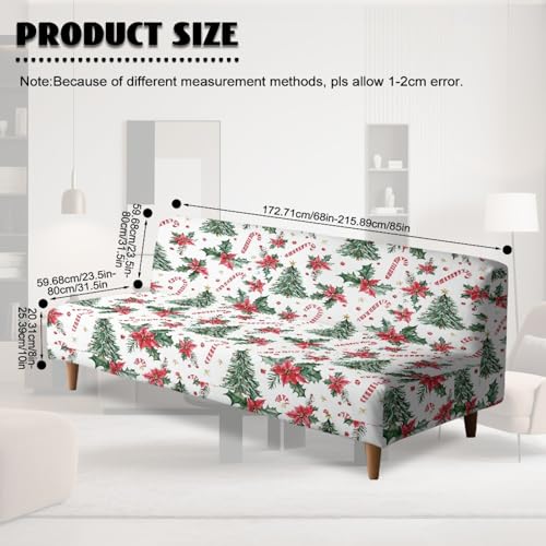 Christmas Tree Armless Sofa Bed Cover Candy Cane Print Stretch Couch Slipcover Folding Sofa Couch Futon Covers Full Size Furniture Protector Cover