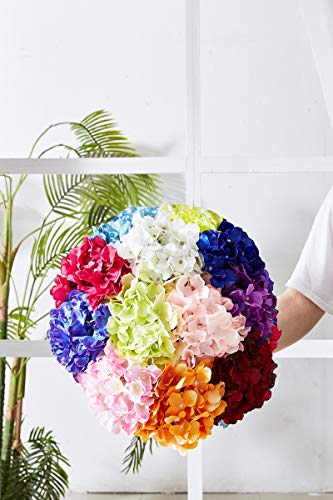10Pcs Artificial Hydrangea Flowers Blush Heads Fake Hydrangea Silk Flowers for Wedding Centerpieces Bouquets DIY Floral Decor Home Decoration with Stems(VASE NOT Included)