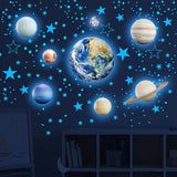 Glow in The Dark Stars Solar System Wall Decals, The Earth Wall Stickers for Bedroom, Baby Nursery Planets Sticker Decoration for Ceiling (Blue)