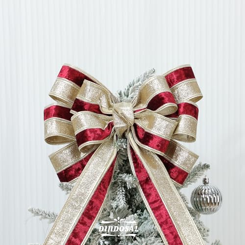 Burgundy Velvet Wired Ribbon, 2.5 Inch x 10 Yards | Champagne Glitter, Two Tone, For Tree, Wreaths, Bows, Gift Wrapping, Wedding Decor