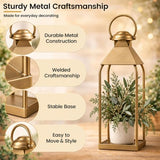 Antique Gold Decorative Metal Lanterns Indoor Outdoor Set of 2