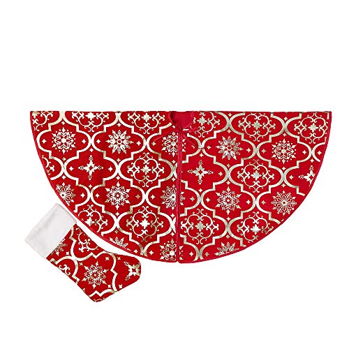Flash World 48 Inch Large Christmas Tree Skirt Xmas Soft Cover Mat Decor Snowflake Collar Farmhouse Tree Skirt for Holiday Ornaments Party Home Indoor Decorations (Red, 48INCH)