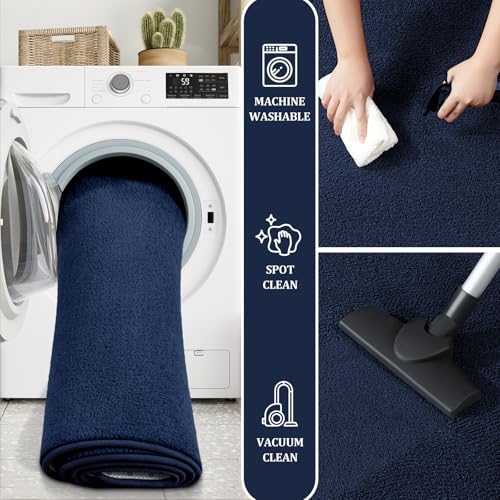 Runner Rug for Hallway, 2x10 Navy Blue Washable Non Slip Runner Rug