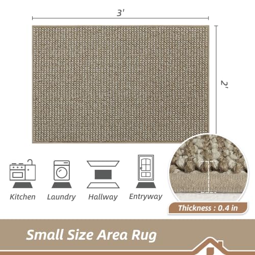 BEQHAUSE 2x3 Entryway Rug Indoor Door Mat Non-Slip Washable, Light Beige