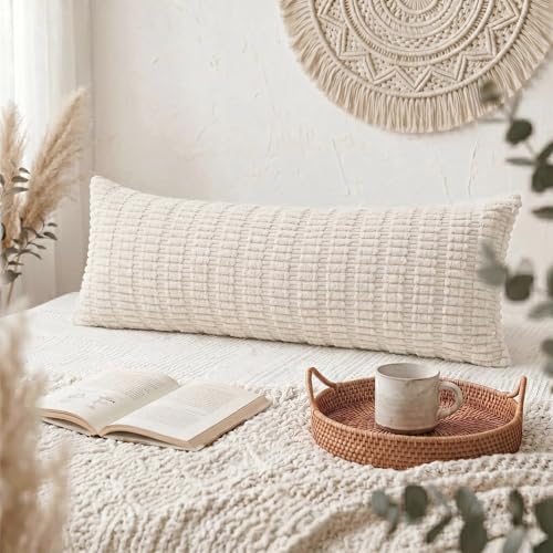Fancy Homi Decorative Throw Pillow Covers for Bed Couch Bedroom Bench, Soft Corduroy Solid Pillow Case, Rustic Farmhouse Boho Room Decor,36" x 14" (Pack of 1),Cream