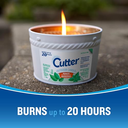 Cutter Candle, Outdoor Soy Wax Candle Made with Real Citronella Oil and Cornmint Oil Reduces The Presence of Mosquitoes with A Light, Fragrant Citronella and Mint Scent, 11 Ounces