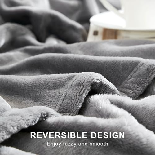 Hansleep Fleece Grey Throw XL Blanket, Super Soft Flannel Fuzzy Plush Cozy Blanket for All Seasons, Grey, Throw XL 50x70 Inches