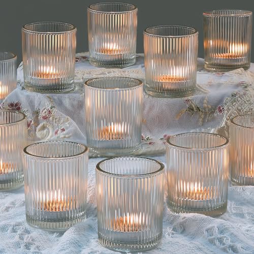 36 Pack Votive Candle Holders Bulk, Clear Tealight Candle Holder for Table Centerpiece, Ribbed Votive Holders for Wedding, Home Decor, Baby Shower Decor, Special Occasions(36)