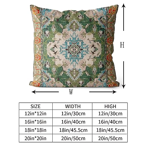 Snycler Boho Throw Pillow Covers 18x18 inch Set of 2 Boho Rug Carpet Double Sided Pattern Cotton Soft Pillow Case Cushion Cover Pillowcase for Couch Sofa Bed Decorative (Green)