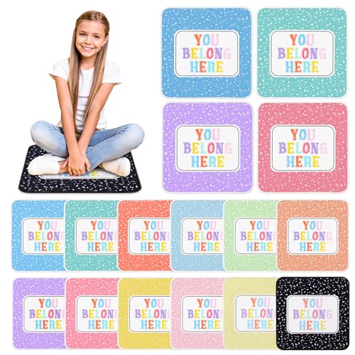 Tinideya 24 Pcs Classroom Carpet Seats 16.5 Inch Composition Notebook Classroom Rug Floor Mat Cushions Group Activity Spots Marker for Back to School Playroom