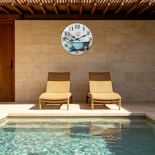 Bathroom Wall Clock,Rustic Style Waterproof Glass Shower Clock Wall Clock for Bathroom Pool Decor (8 Inch,Blue)