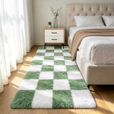 Shag Runner Rug for Bedroom Living Room 2x6 Upgrade Non-Slip Fluffy Soft Bedside Rugs,Green and White Shaggy Carpet for Livingroom Dorm Home Decor Aesthetic