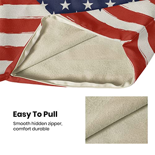 4th of July Pillow Covers 18x18 Inch Set of 2 Memorial Day Independence Day Red Stripe Blue Star Decor Throw Pillows American Flag USA Patriotic Outdoor Cushion Cases for Couch Bed Decorations