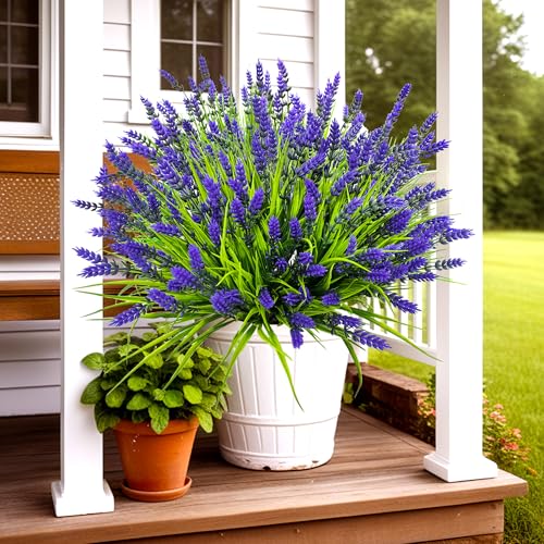 TSTWETO Artificial Plants Outdoor, 22 Bundles Fake Flowers UV Resistant Outdoor Artificial Lavender Flowers, Plastic Faux Plants for Porch Garden Planter Yard Window Box