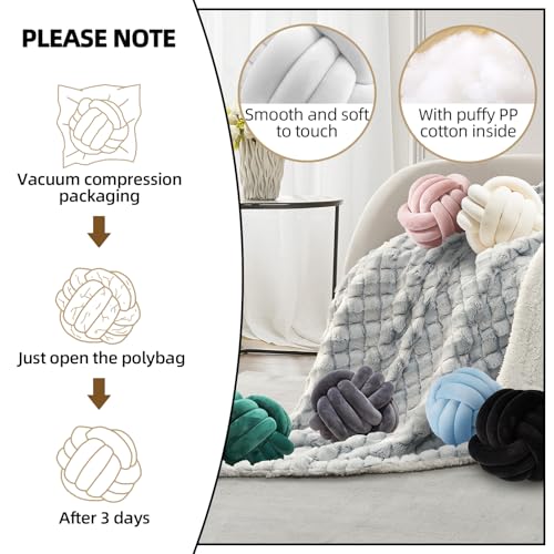 2 Pcs Knot Pillows, Black Knotted Ball Pillow Plush Throw Pillows for Bed Sofa Couch, 8.7" Decorative Round Pillow Cushions