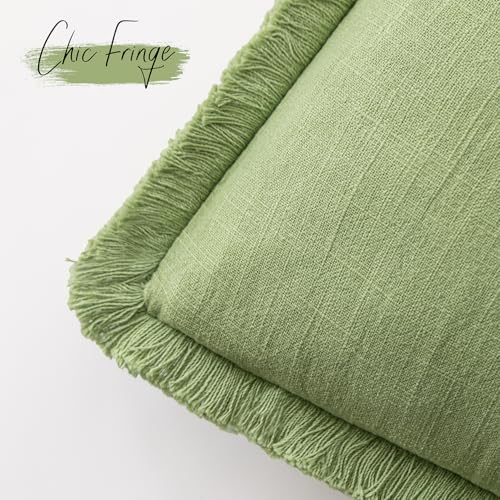 Foindtower Decorative Linen Fringe Throw Pillow Covers 22×22 Lime Green