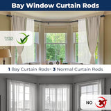 Bay Window Curtain Rods 1 Inch Rustproof Metal Corner Curtain Rod for Windows 59-184” Adjustable U Shape Rod - Foldable Corner Solution for Bay/Box/U Shaped Windows (Matte Black)