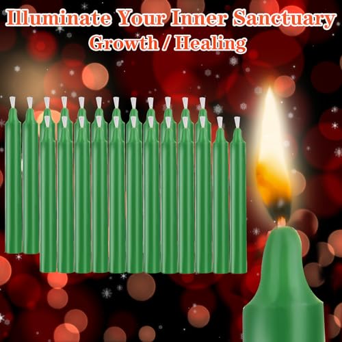 Kunrsug 24 Pack Green Spell Chime Candles – Premium Mini Unscented Taper Candles for Rituals, Prayer, Birthdays, Meditation, Altar, Spells, Chime Candles - 4 Inch Tall - Ideal for Witches