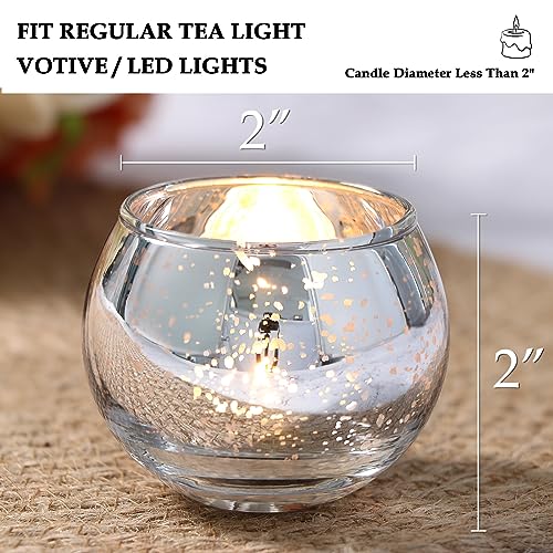 Round Silver Votive Candle Holders, Mercury Glass Votives Set of 12