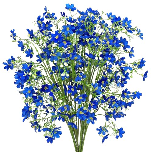 Artificial Flowers 8PCS Silk Flowers with Long Stems, Fake Flowers Bulk Fake Babys Breath, Royal Blue Flowers for Tall Vase Outdoor Garden Wedding Party Home Table Centerpiece