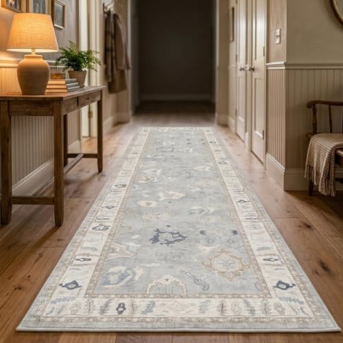 Fame Rugs Modern Oushak Runner Rug, Vintage Turkish Gray Oriental Antique Inspired Washable Runner Rugs, Luxury Living Room Bedroom (391GB, 2'5 x 9'8)