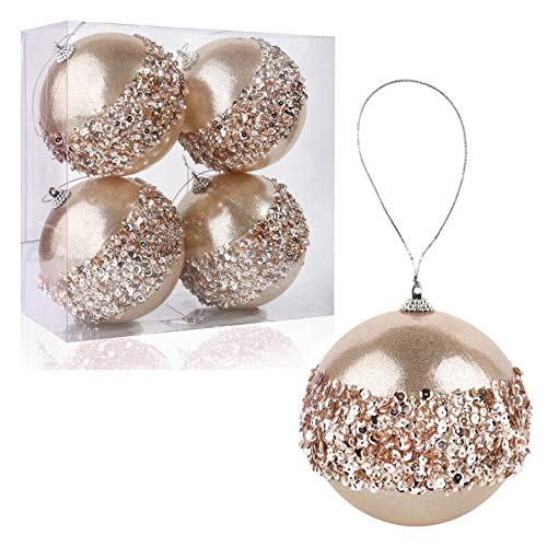 4pc Champagne Gold Christmas Ball Ornaments, 4pc Set Red Shatterproof Christmas Decorations Tree Balls for Xmas Trees Wedding Party Holiday Decorations