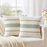 Fancy Homi Set of 2 Sage Green Boho Decorative Throw Pillow Covers 18x18 Inch for Living Room Bedroom Couch Bed Sofa Chair, Rustic Retro Cushion Case 45x45 cm, Bohemian Room Home Decor