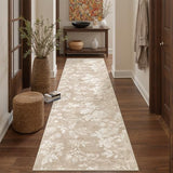 Soalmost Floral Runner Rug 2.5x8 for Hallway, Washable Soft Neutral Rug Tan