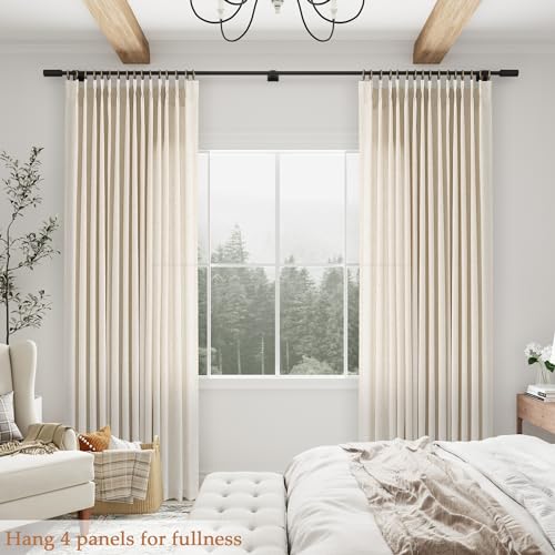 Aersas Linen Pinch Pleated Curtains 84 Inch Length 2 Panels Set for Living Room Cream Semi Sheer Window Curtain for Bedroom Boho Farmhouse Neutral Back Tab Drape Decor with Hooks, Natural Beige Ivory