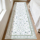 2'6 x 10' Runners Rug for Kitchen Washable (Pale Sage Misty Blue)