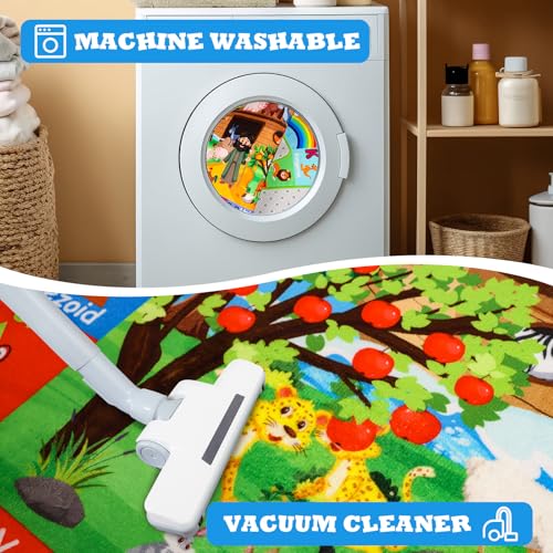 ABC Kids Rug for Playroom 78.7×59 in Noah's Ark Animals Rug Play Mat Alphabet Playmat Shape Color Classroom Carpet Kids Playroom Early Learning Carpet for Preschool Tummy Time