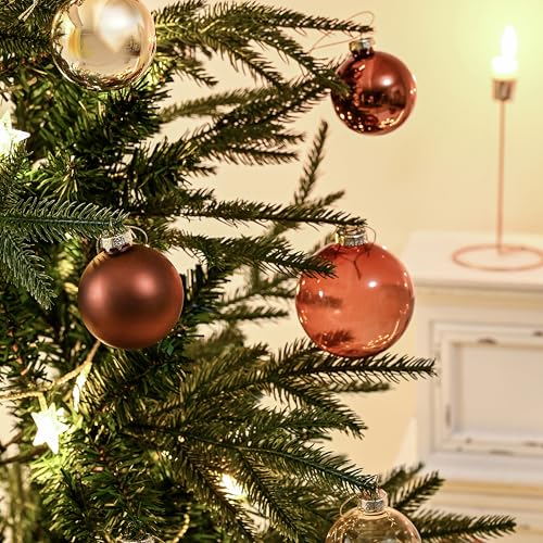 AOMOONOA Brown Glass Christmas Ball Ornaments for Tree, 2.36” Christmas Hanging Ornaments Set of 12 Xmas Baubles for Holiday Party Xmas Tree Decorations Gifts