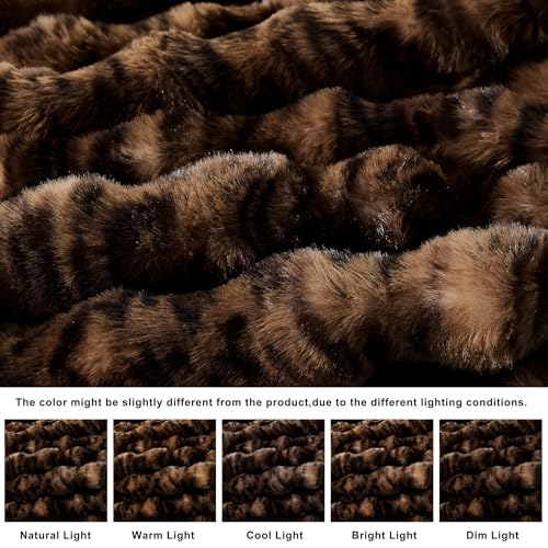 WDCOZY Cheetah Leopard Print Bubble Throw Blanket, Luxury Faux Rabbit Fur Mink Plush Throw for Couch, Sofa and Bed, Soft Fluffy Fuzzy Cozy Blanket for Women, 50x60 inches, Chocolate Brown, 950 GSM