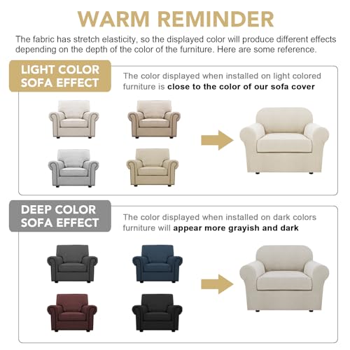 H.VERSAILTEX 2-Pieces Armchair Cover Chair Slipcovers with Arms Furniture Protector Cover Fit Width Up to 47 Inch, Jacquard Spandex Polyester Couch Covers Armchair Slipcover - Ivory, Chair