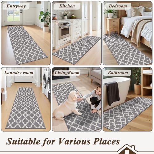 U'Artlines Runner Rug for Hallway 2×6feet Non Slip Kitchen Floor Carpet Runners Grey Geometric Pattern Machine Washable Area Rug for Entryway Bathroom