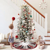 Christmas Tree Skirt 48 Inch, Red and Black Buffalo Plaid Xmas Tree Skirt, Winter Christmas Tree Mat for Home Party Holiday Indoor Outdoor Decorations