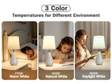 Small Bedside Table Lamp for Bedroom - Reading Desk Lamp with 3 Color Temperatures，15.5" Nightstand Ceramic Lamp with Fabric Shade for Kids Room,Living Room,Dorm,Home Office (White)