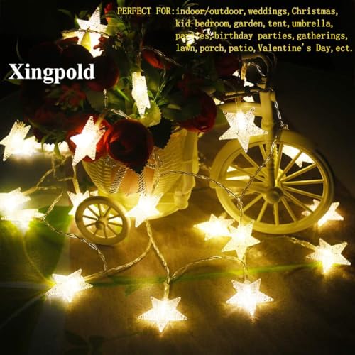 Star String Lights,16.4 ft 50 LED 8 Modes Battery Operated String Lights with Remote & Timer Dimmable Twinkle Fairy Lights String for Kid Bedroom Tent Party Wedding Christmas Decor Warm White