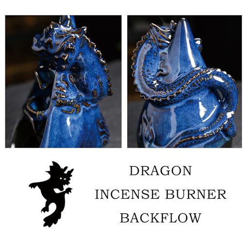 Dragon Incense Burner - Ceramic Backflow Waterfall Burner with Dragon Smoke Fountain, Incense Holder, Cones & Tweezer & Fire Mat for Aromatherapy/Yoga/Home/Office Deco