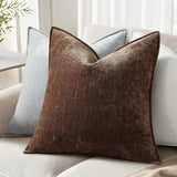 decorUhome Chenille Dark Brown Velvet Throw Pillow Covers 18x18 Set of 2