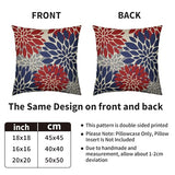 4th of July Pillow Covers 18X18 Inch Set of 2, Patriotic Blue Red Grey Modern Dahlia Floral Print Holiday Decorative Throw Pillow Covers Outdoor Farmhouse Cushion Case for Couch Sofa Bed Decor