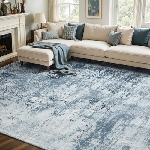 6x9 Ft Large Area Rugs for Living Room, Soft Non-Slip Washable Rugs Modern Abstract Pattern Carpet for Bedroom Indoor Floor Nursery Home Decor (Blue)