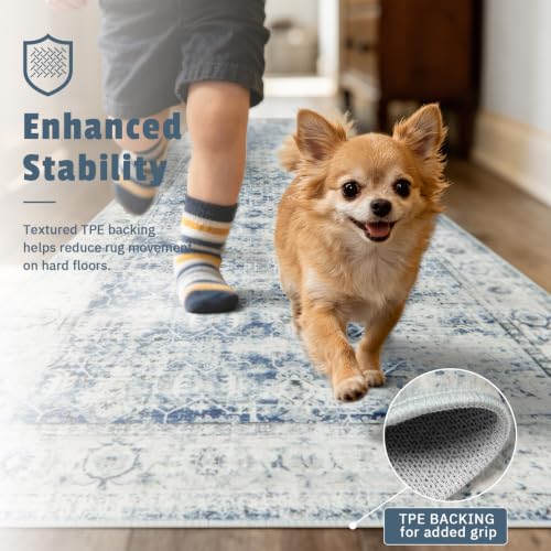 Vintage Rug Runners for Hallways Non Slip,Washable Runner Rug 2x10, Soft Long Distressed Non-Shedding Throw Carpet Runner Rug for Entryway Kitchen Laundry Living Room, Blue