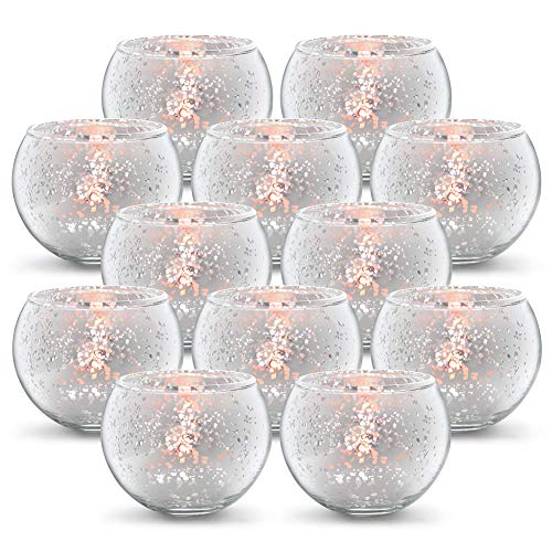 Round Silver Votive Candle Holders, Mercury Glass Votives Set of 12