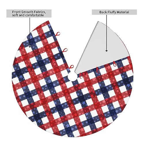 July 4th Patriotic American Flag Plaid Red Blue White 36 Inch Christmas Tree Skirt Carpet Mat Funny Party Decor Supplies for Xmas Halloween Decorations Occasion Ornament
