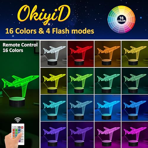 OkiyiD Airplane Gifts for Boy, Men, Aircraft Night Light, Gulfstream 3D Illusion Lamp with Remote and Touch Control, Plane Decor for Men Boy Kids Room, Birthday Gifts