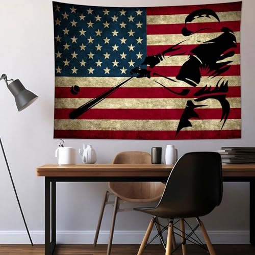 LB Sports Tapestry for Boys Room Baseball Wall Tapestry American Flag Wall Hanging Poster for Living Room Bedroom Dorm and Birthday Party Wall Decor,60x40 Inch